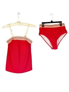 Rotita Tankini Set Sz M Coral Tribal Embroidery Geometric Adjustable Straps